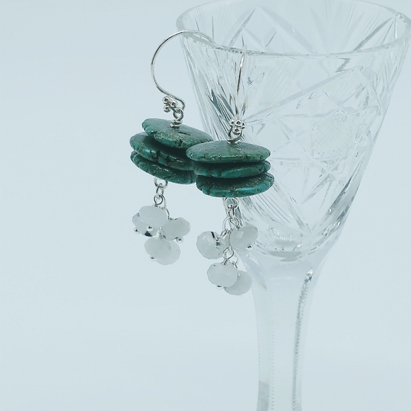 Sterling Silver Turquoise Moonstone Dangle Earrings - Picture 7 of 8